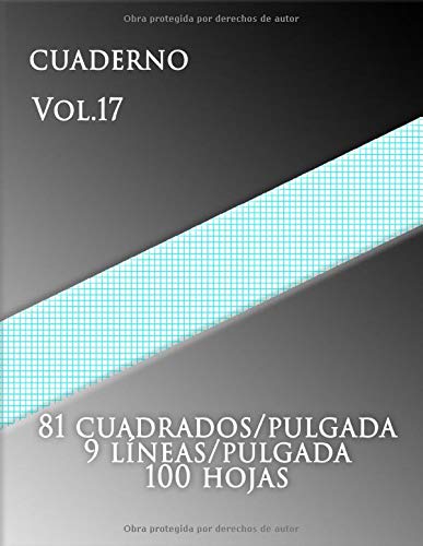 CUADERNO Vol.17 .81 cuadrados/pulgada 9 líneas/pulgada 100 hojas: (grande. 8.5 x 11) Papel cuadriculado con nueve líneas por pulgada e