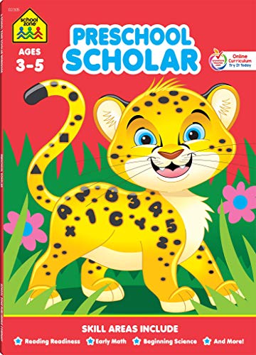 School Zone - Preschool Scholar Workbook - 64 Pages. Ages 3 to 5. Preschool to Kindergarten. Reading Readiness. Early Math. Science. ABCs. Writing.