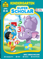 School Zone - Kindergarten Super Scholar Workbook - 128 Pages. Ages 5 to 6. Shapes. Colors. Beginning Sounds. Identifying Patterns. and More