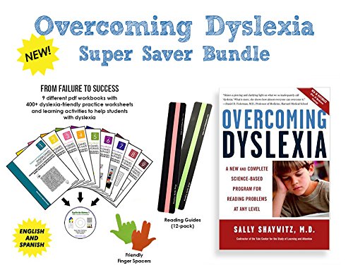 Overcoming Dyslexia by Sally Shaywitz + Dyslexia Brain Games CD + Reading Strips (12 PACK) + Finger Spacers | EASY BUNDLE | A New and Complete Scien