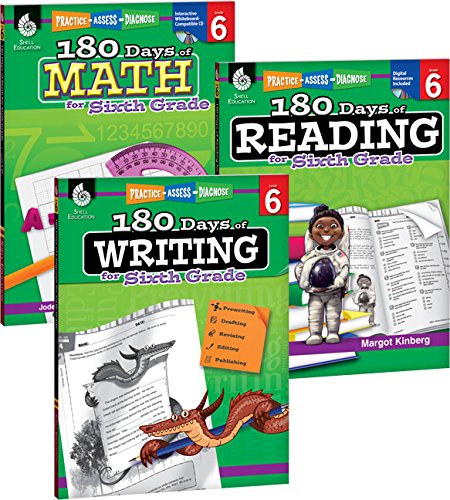 180 Days of Practice for Sixth Grade (Set of 3) 6th Grade Workbooks for Kids Ages 10-12. Includes 180 Days of Reading. 180 Days of Writing. 180 Days